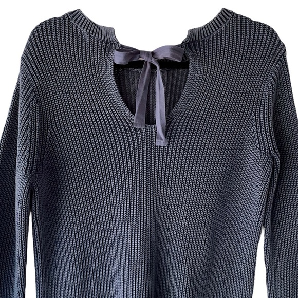 CASLON | NWOT BLUE COTTON RIBBED TIE-BACK TUNIC SWEATER | EXTRA SMALL - Picture 8 of 11